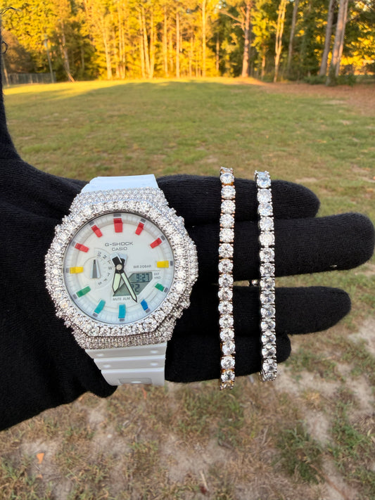 Custom Moissanite G-Shock & 4MM Tennis Bracelet Set 💎