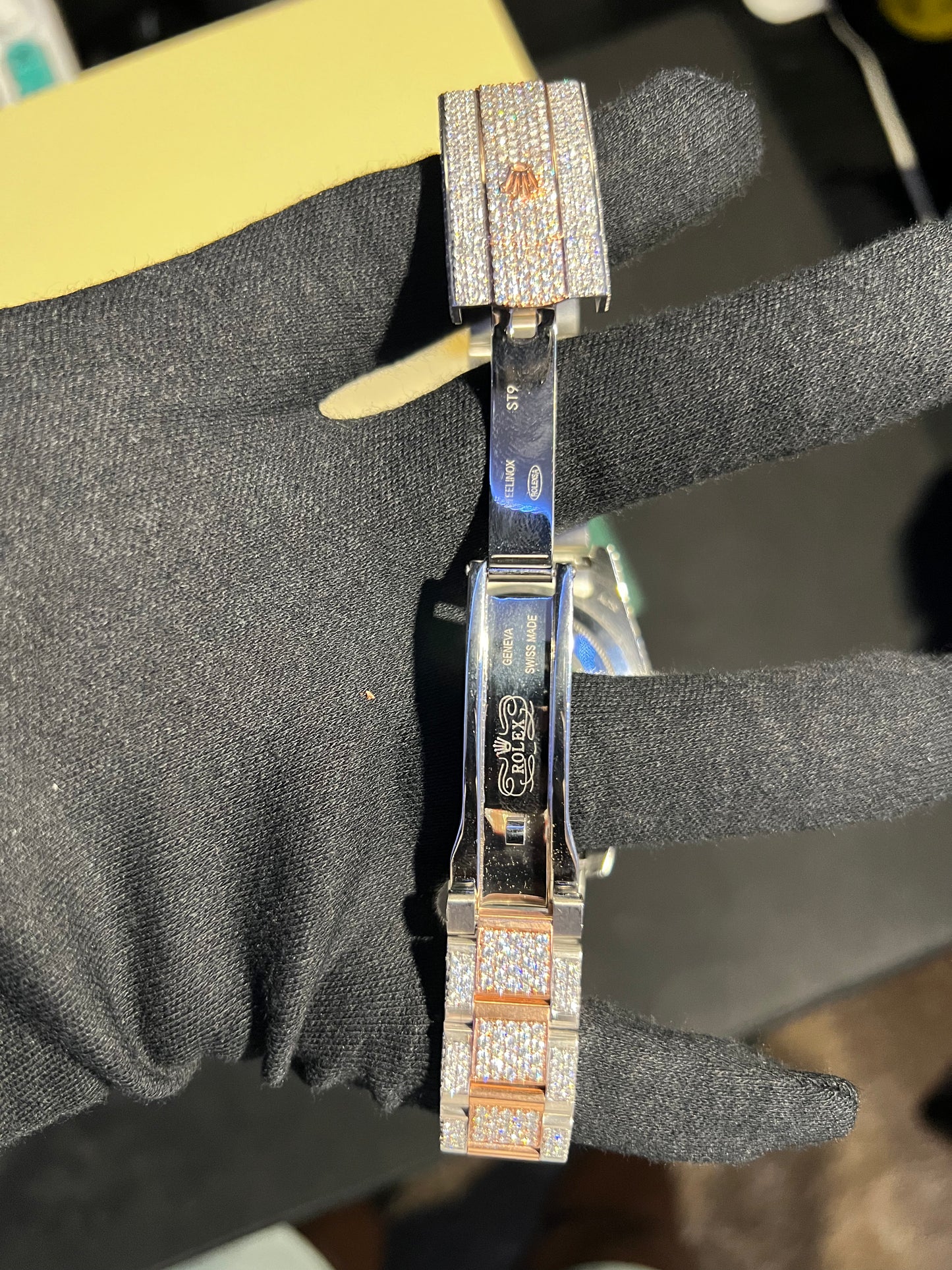 Custom VVS1 Moissanite Date-Style Watch (Yellow Gold Accents)