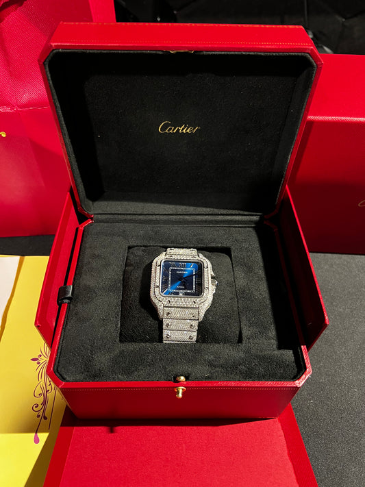 Square VVS1 Moissanite Watch – Blue Dial Edition