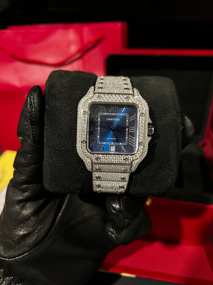 Square VVS1 Moissanite Watch – Blue Dial Edition