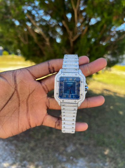 Square VVS1 Moissanite Watch – Blue Dial Edition