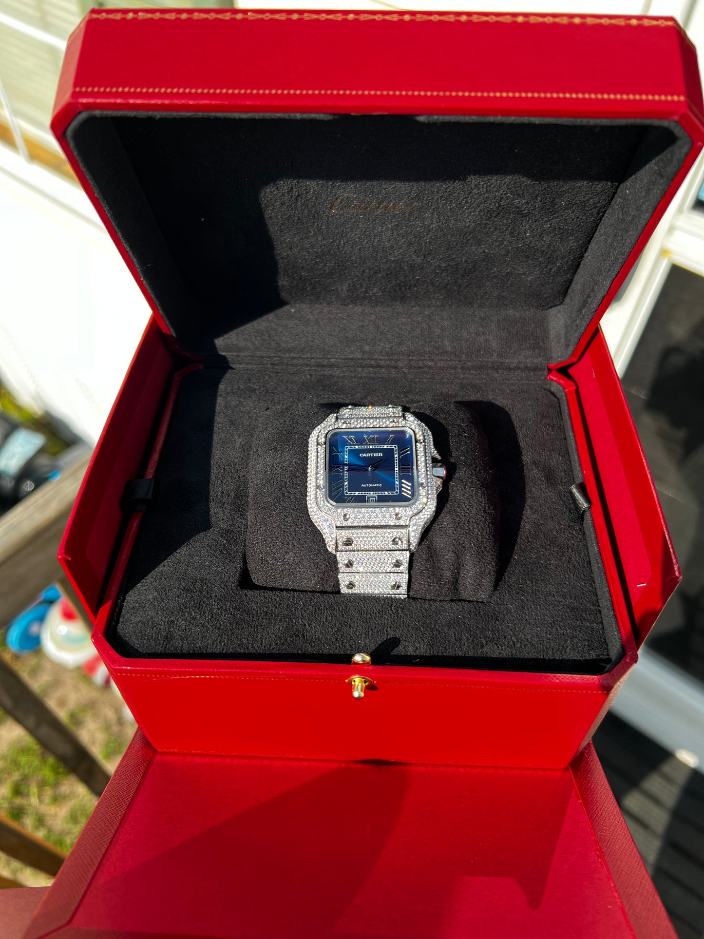 Square VVS1 Moissanite Watch – Blue Dial Edition