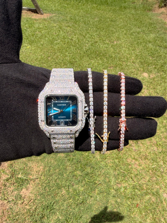 Custom Iced-Out Square Moissanite Watch | Multiple Dial Colors