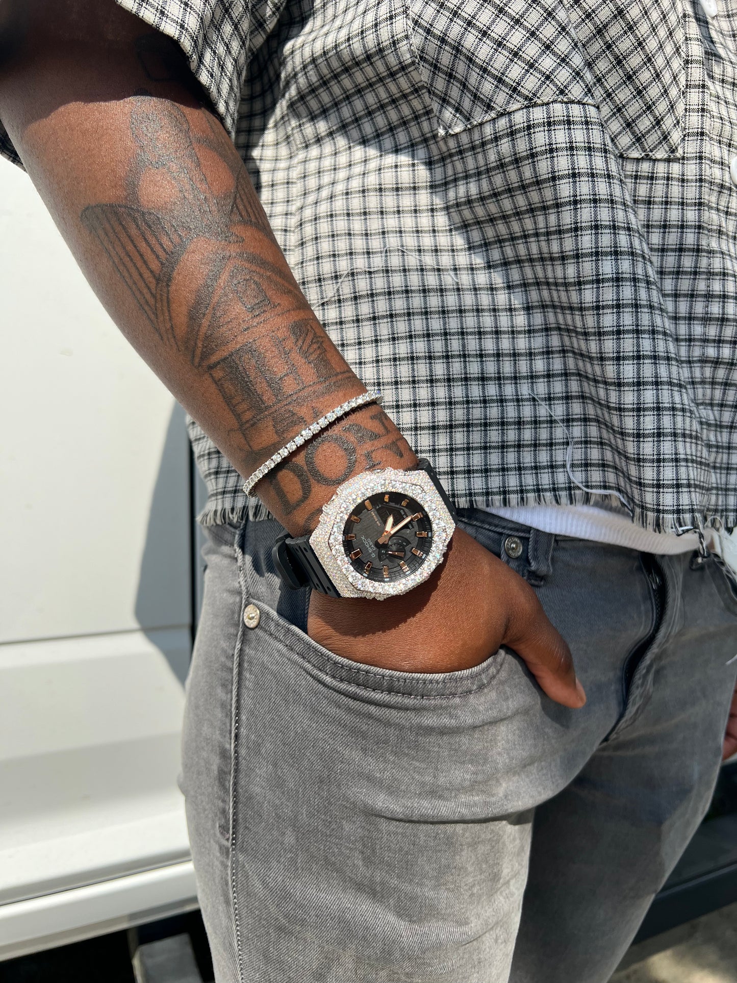 VVS1 Moissanite Iced G-Shock + 4MM Tennis Bracelet Set 💎