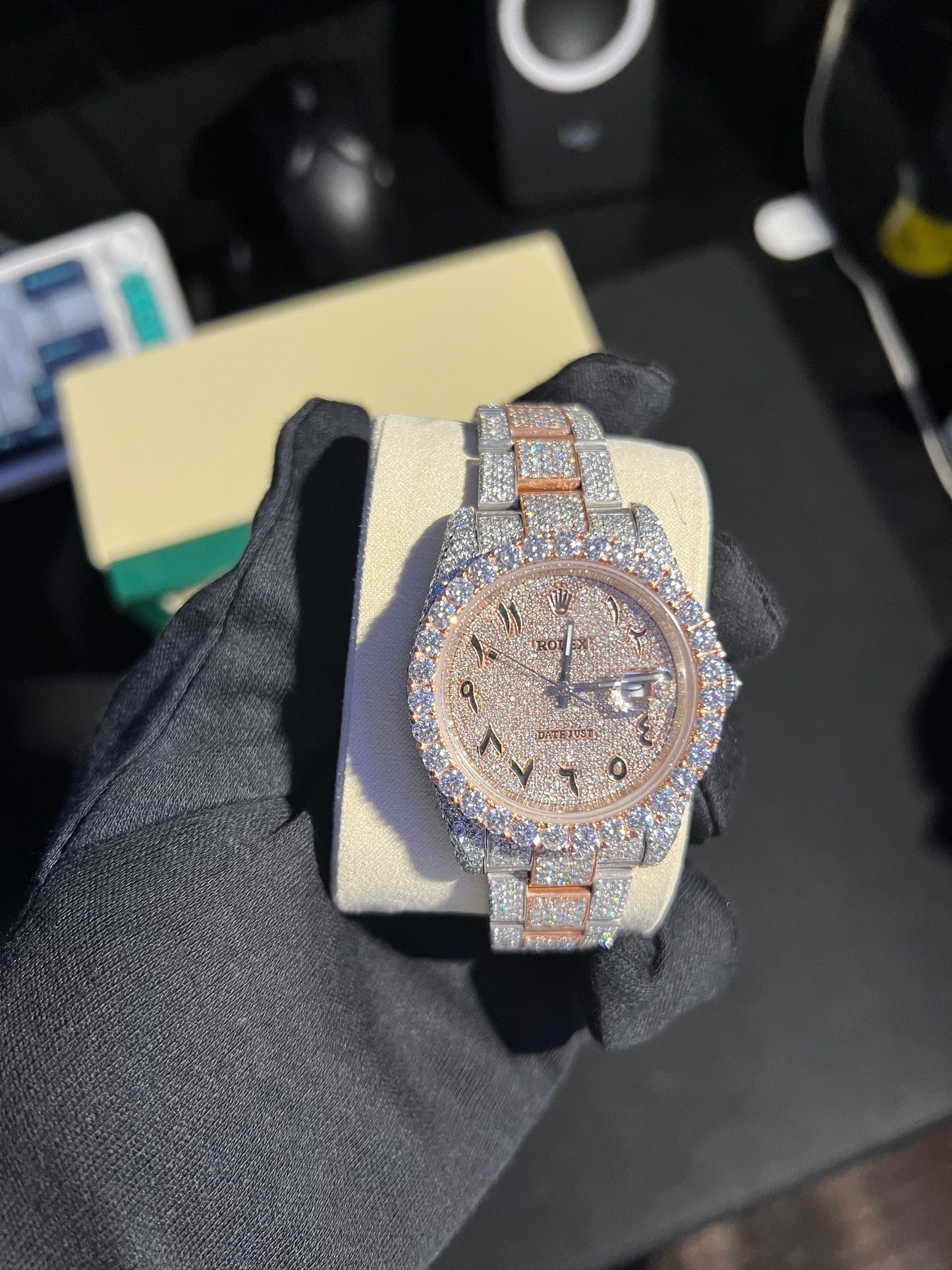 Custom VVS1 Moissanite Date-Style Watch (Yellow Gold Accents)