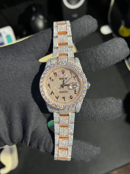 Custom VVS1 Moissanite Date-Style Watch (Yellow Gold Accents)