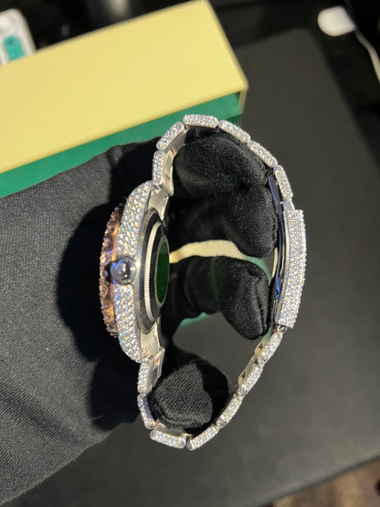 Custom VVS1 Moissanite Date-Style Watch (Yellow Gold Accents)