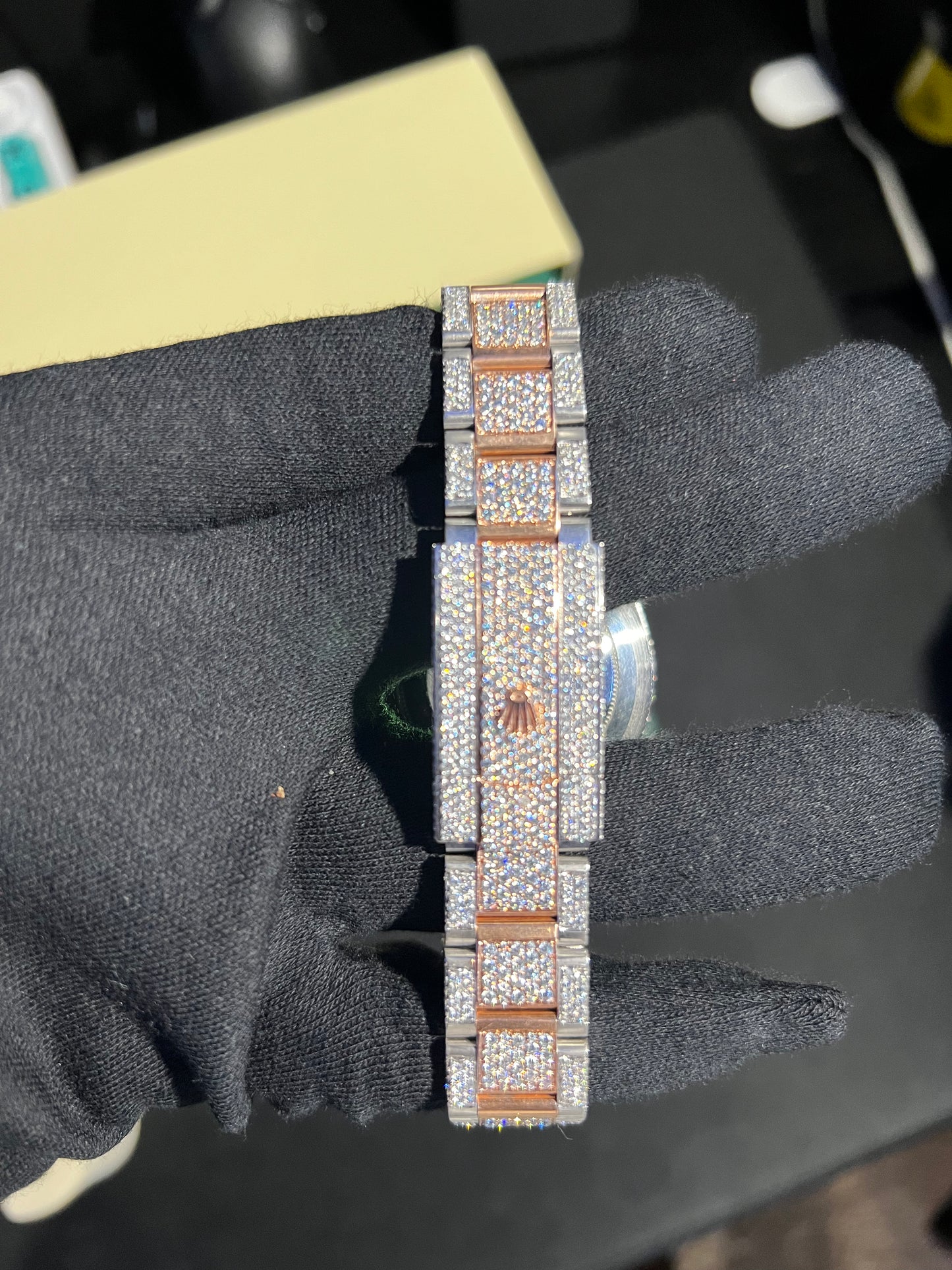 Custom VVS1 Moissanite Date-Style Watch (Yellow Gold Accents)