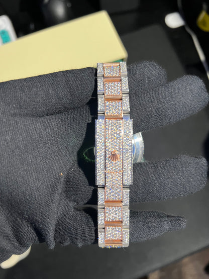 Custom VVS1 Moissanite Date-Style Watch (Yellow Gold Accents)