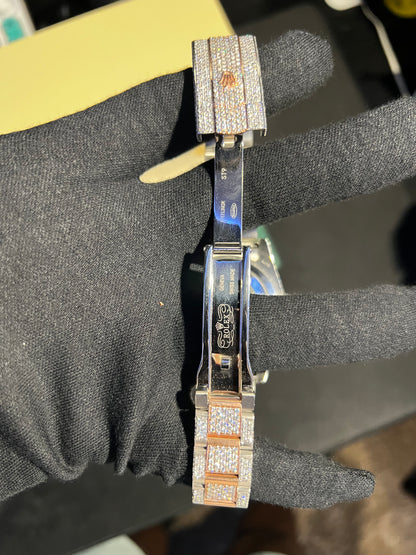 Custom VVS1 Moissanite Date-Style Watch (Yellow Gold Accents)