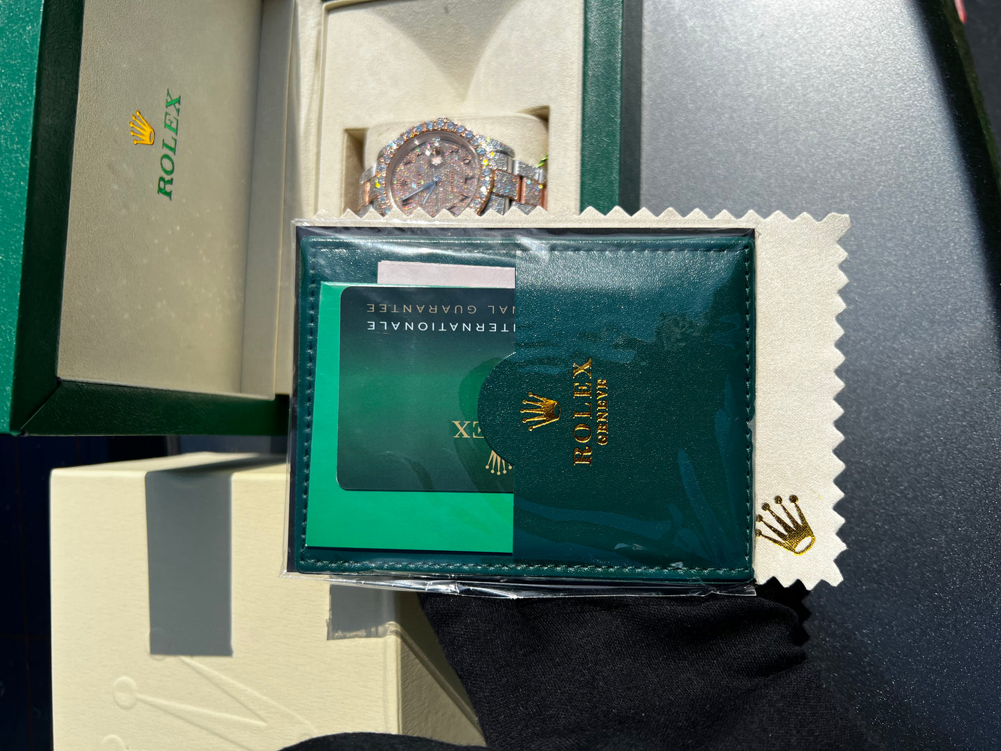 Custom VVS1 Moissanite Date-Style Watch (Yellow Gold Accents)