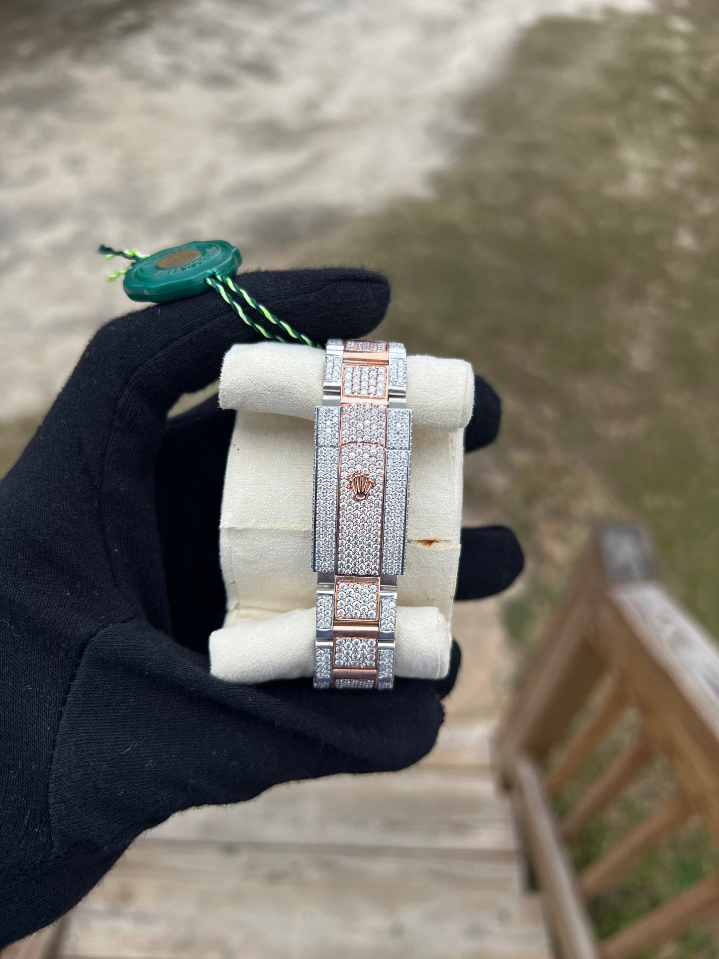 Custom VVS1 Moissanite Date-Style Watch (Yellow Gold Accents)