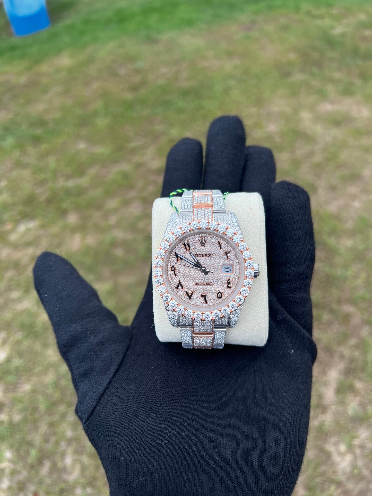 Custom VVS1 Moissanite Date-Style Watch (Yellow Gold Accents)